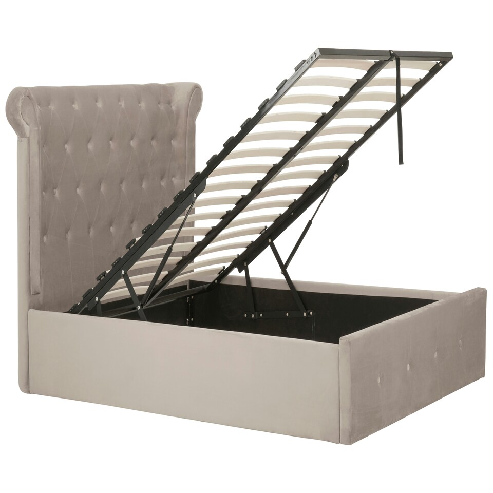image 1 of Interiors By Premier Contemporary Mink Double Ottoman Bed, Elegant Winged Headboard Bedroom Bed, Ottoman Stud Detailed Bed