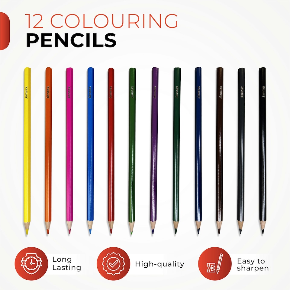 image 1 of Pack of 12 Colouring Pencils in Black Zip Clear Pencil Case