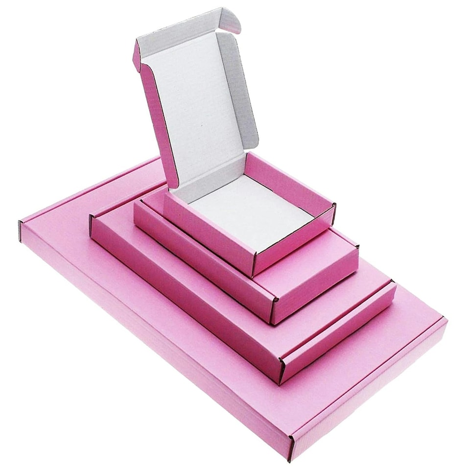 image 1 of 25 x Pink (10cm x 10cm x 2cm) Mini PIP Boxes Large Letter Postal Cardboard Shipping Boxes | Pink