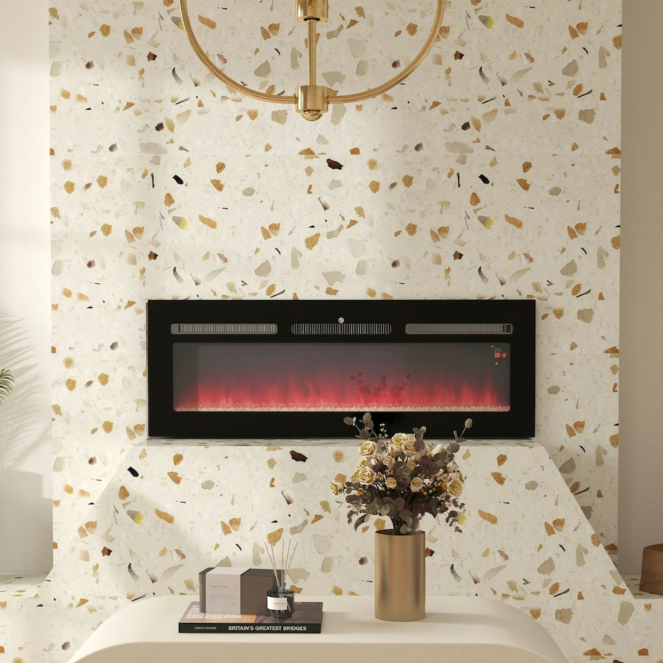image 1 of HOMCOM 127cm Electric Fireplace Recessed Wall Mounted