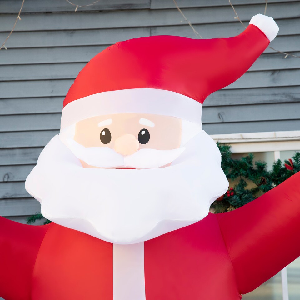 image 1 of Outsunny 8ft Inflatable Christmas Santa Claus Holds Light Sign of Blessings, BlowUp Outdoor LED Yard Display for Lawn Garden Party