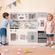 image 3 of COSTWAY Kids Kitchen Playset 2-Piece Modular Wooden Play Kitchen-Gray