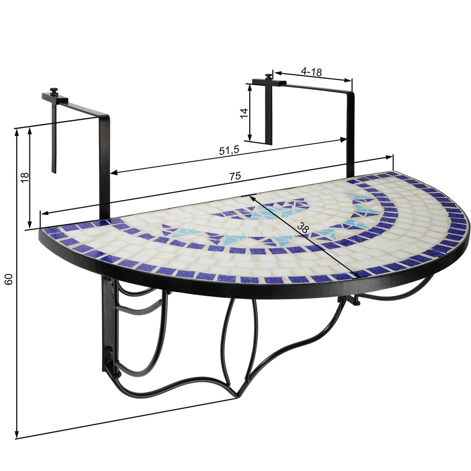 image 1 of Hanging table with mosaic pattern 75x65x62cm | Blue | white/blue | 1