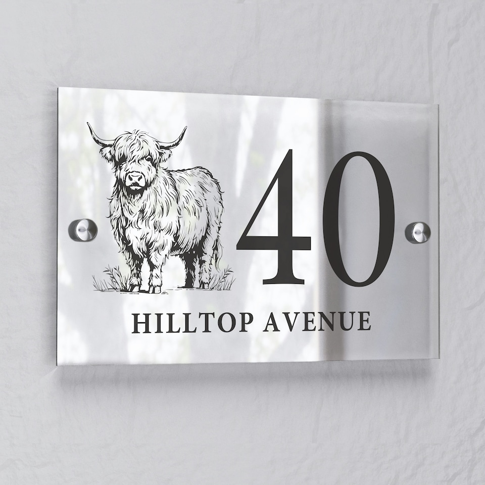 image 1 of Personalised Highland Cow Acrylic House Sign