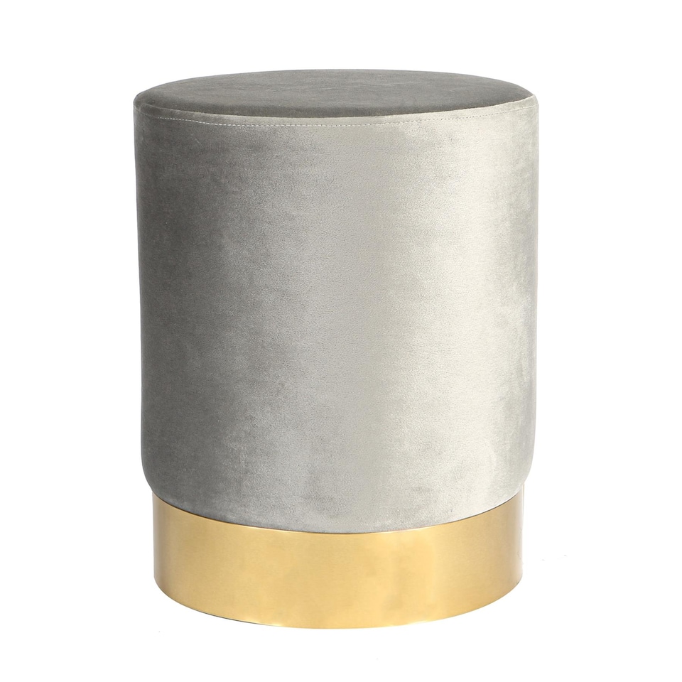 image 1 of Harbour Housewares Velvet Pouffe - Round Luxe Living Room Bedroom Dressing Table Accent Footstool - 29 x 36cm - Grey | Grey | Grey | Pack of 1 | 1