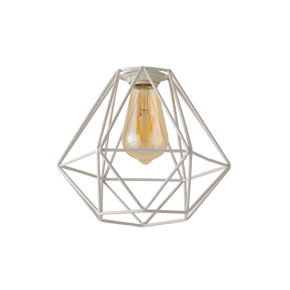 image 1 of ValueLights Diablo White Metal Basket Cage Ceiling Pendant Light Shade | White