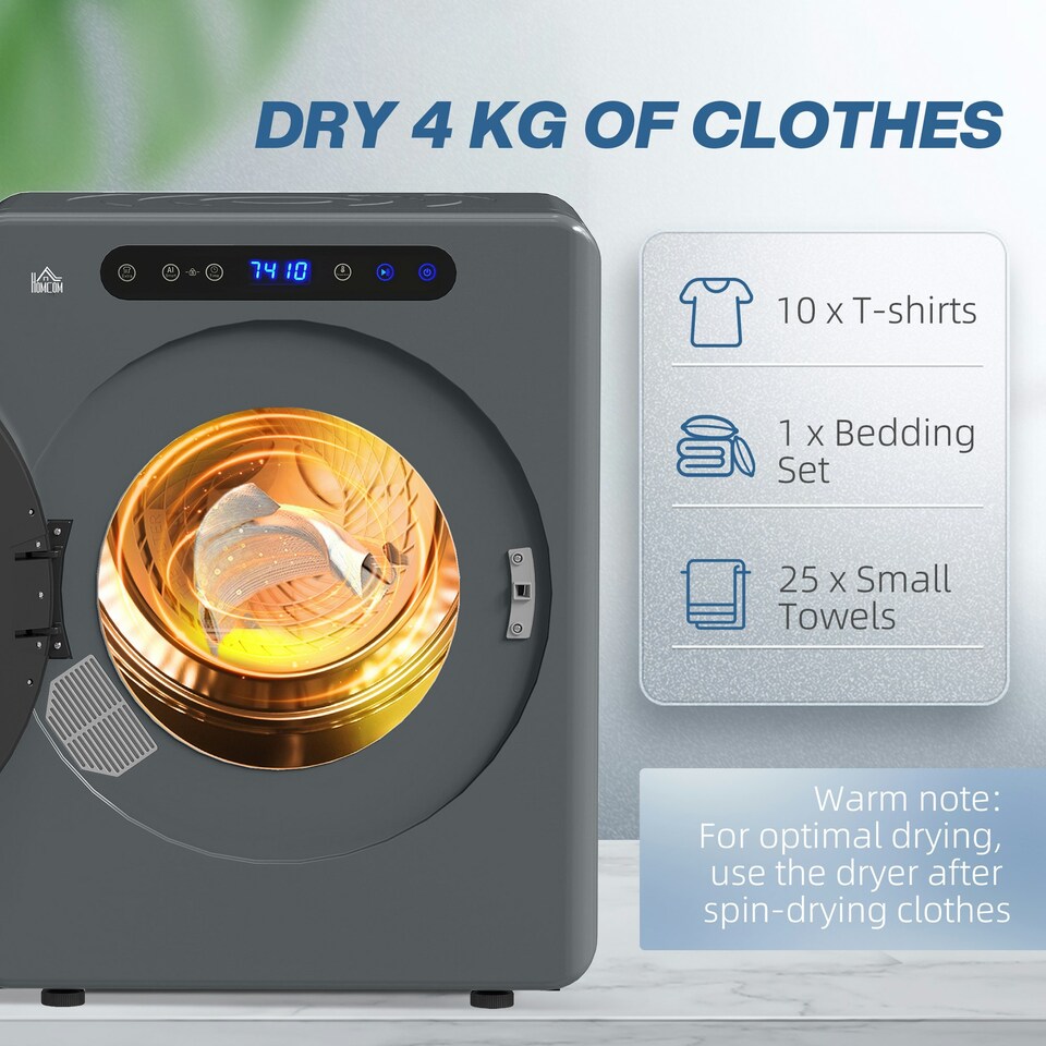 image 1 of HOMCOM 4kg Portable Vented Tumble Dryer Machine with Timer, 6 Heat Settings