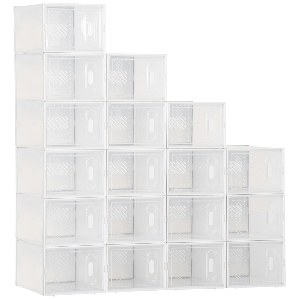 image 1 of HOMCOM 18PCS Stackable Clear Plastic Shoe Storage Box for UK/EU Size 8.5/43