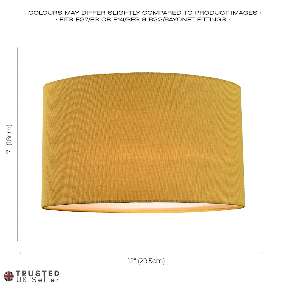 image 1 of Contemporary and Stylish Mustard Ochre Linen Fabric Oval Lamp Shade - 30cm Width Yellow
