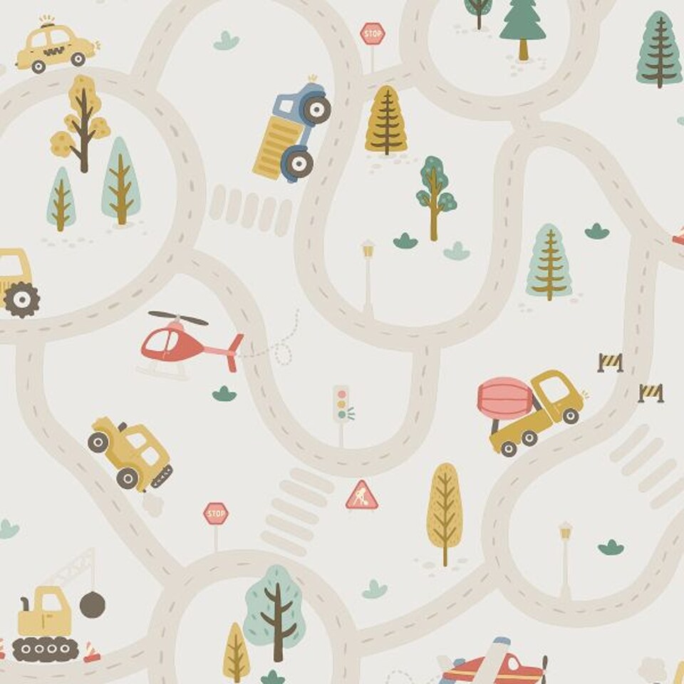 image 1 of Holden Decor Roundabout Road Textured Wallpaper | White | Cream/Multicoloured | 1