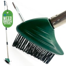 Angled Weed Remover with Built In Scraper Long Handle Patio Brush for Moss Removal on Driveways and Paving