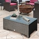 image 2 of Outsunny Garden Rattan Side Table, Wicker Coffee Desk, Glass Top, Black