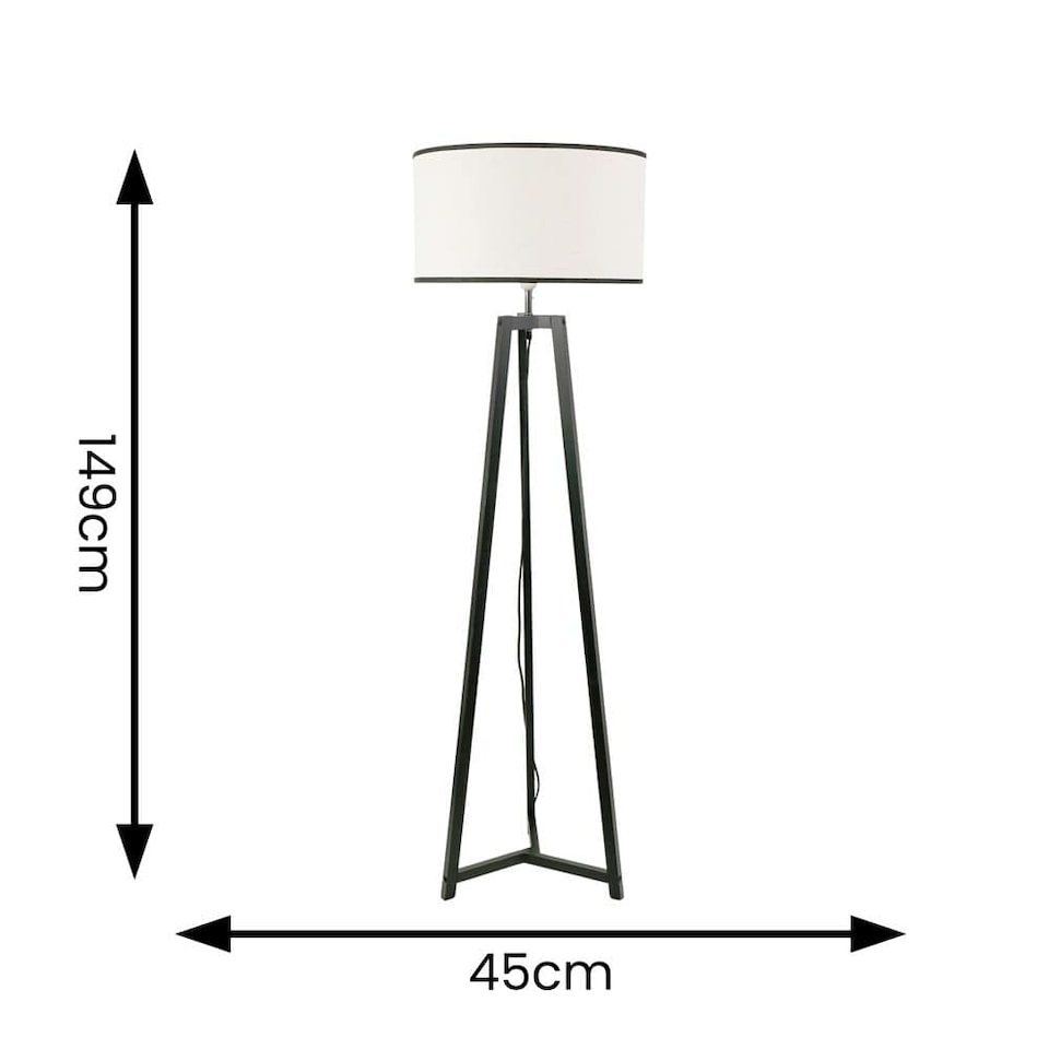 image 1 of ValueLights Lottie Black Wood Tripod Floor Lamp Black Trim Shade | Black | Black