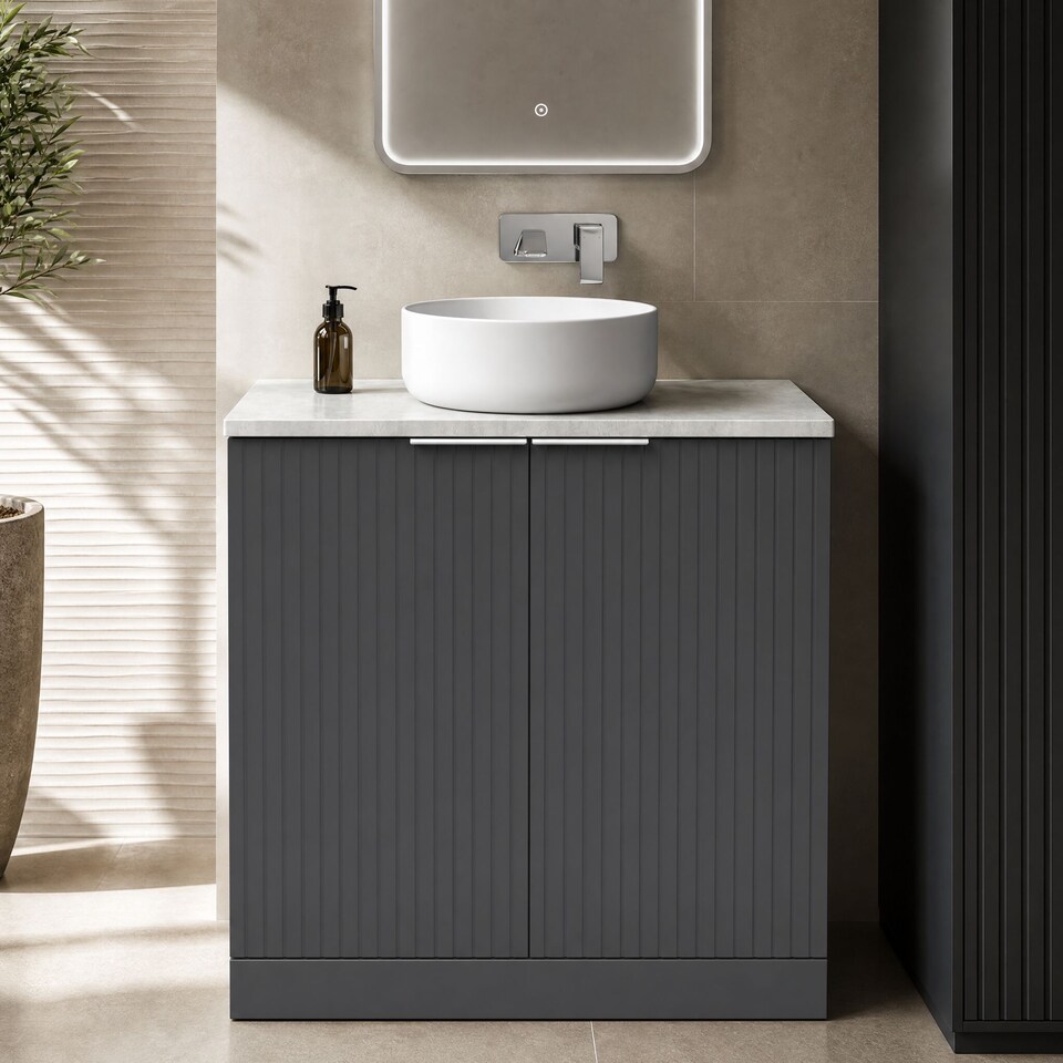 image 1 of Balterley Callingwood Contemporary Floor Standing 2 Door Vanity Unit with Bellato Grey Laminate Worktop , 800mm, Dark Grey