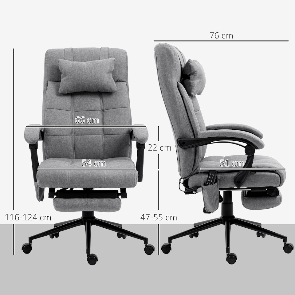image 1 of Vinsetto Office Chair with 6-point Vibration Massage and Heat, Computer Chair with Adjustable Height, Head Pillow, Footrest for Home, Grey