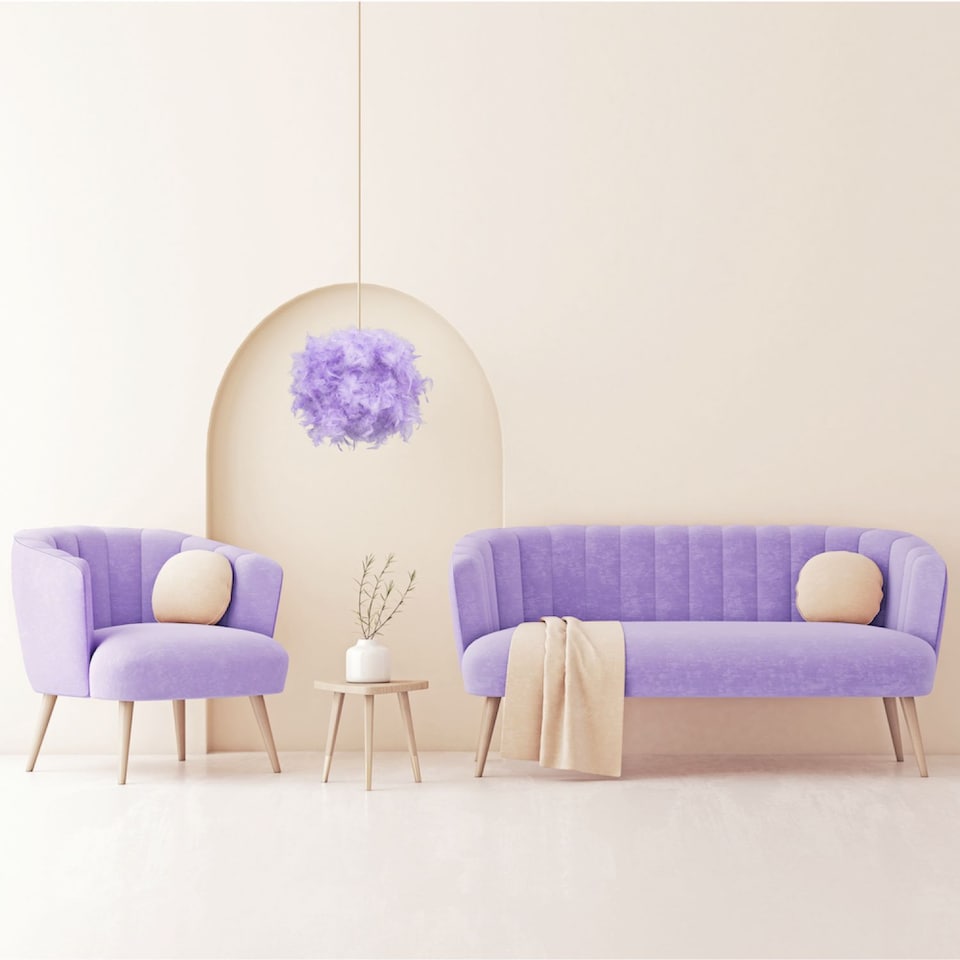 image 1 of Eye-Catching and Modern Small Lilac Feather Decorated Pendant Lighting Shade | Purple | Lilac | 1