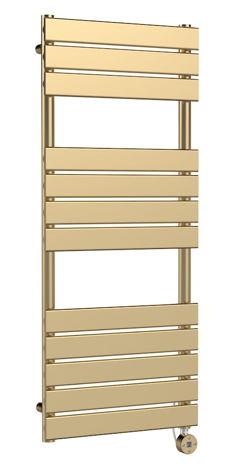 image 1 of Square Flat Heated Towel Rail with 12 Bars, 1213 x 500mm, Brushed Brass | Copper | Brushed Brass | 1