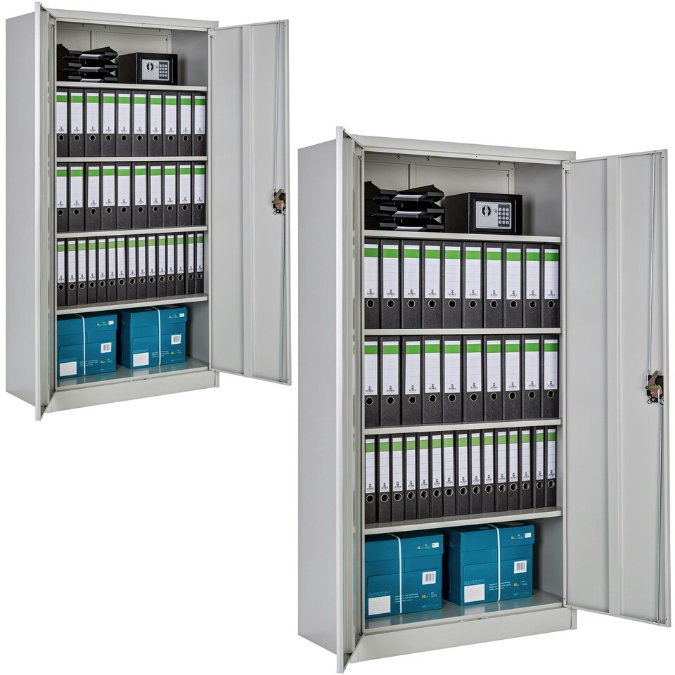 image 1 of Filing Cabinet Set of 2 - 5 height-adjustable shelves, lockable doors Grey