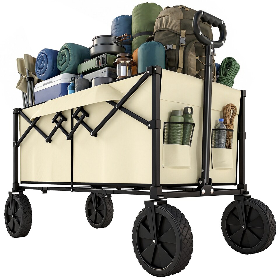 image 1 of Outsunny 95L Foldable Festival Trolley on Wheels | Brown | Black | 103L x 46.5W x 97H cm