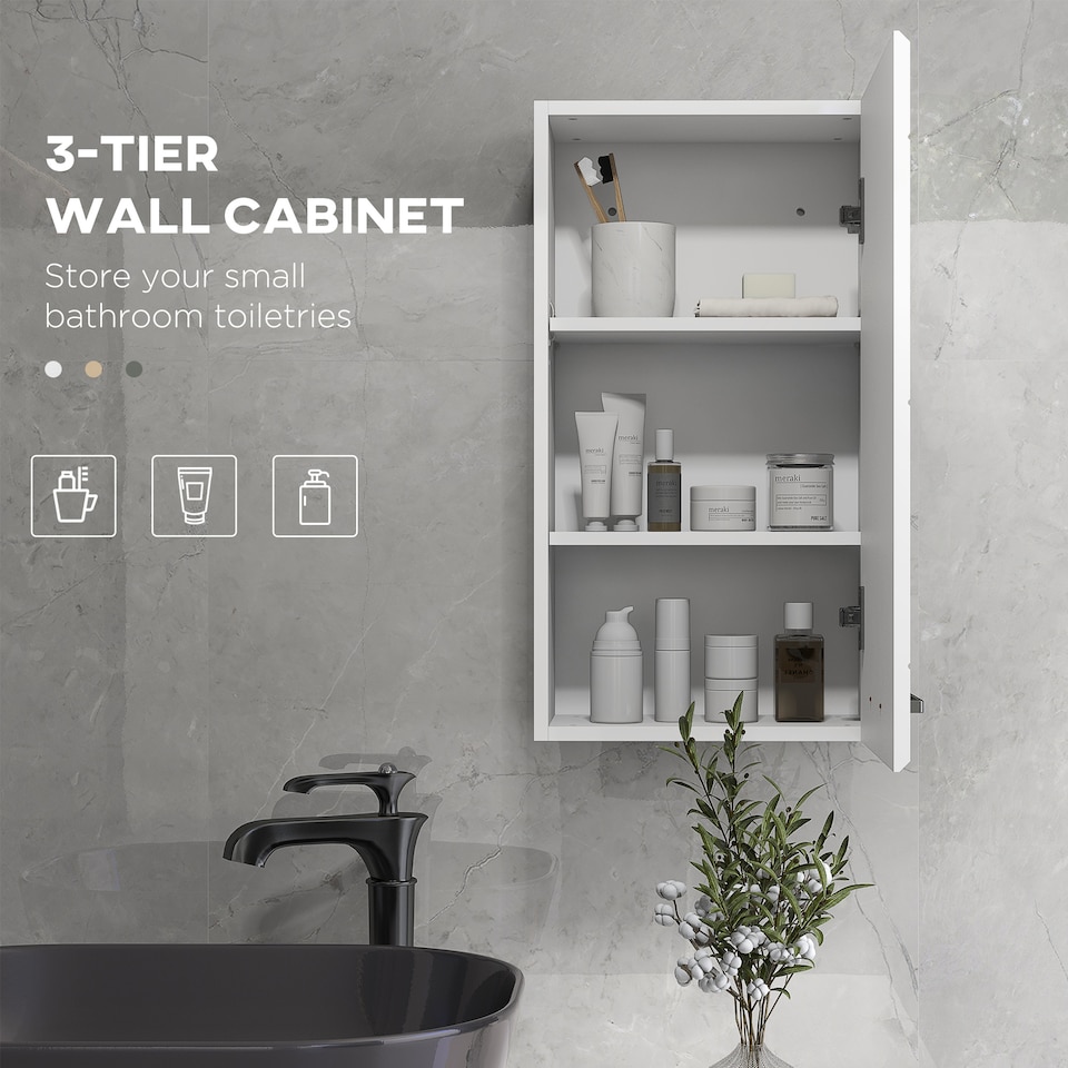 image 1 of kleankin Bathroom Wall Cabinet, High Gloss Soft-Close Storage Cabinet, White