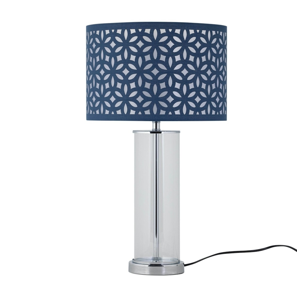 image 1 of Aura - Chrome Table Lamp with Navy Blue Cut Out Shade Chrome | Blue