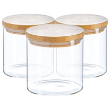 Argon Tableware Scandi Glass Storage Jars with Wooden Lids - 550ml - Pack of 3