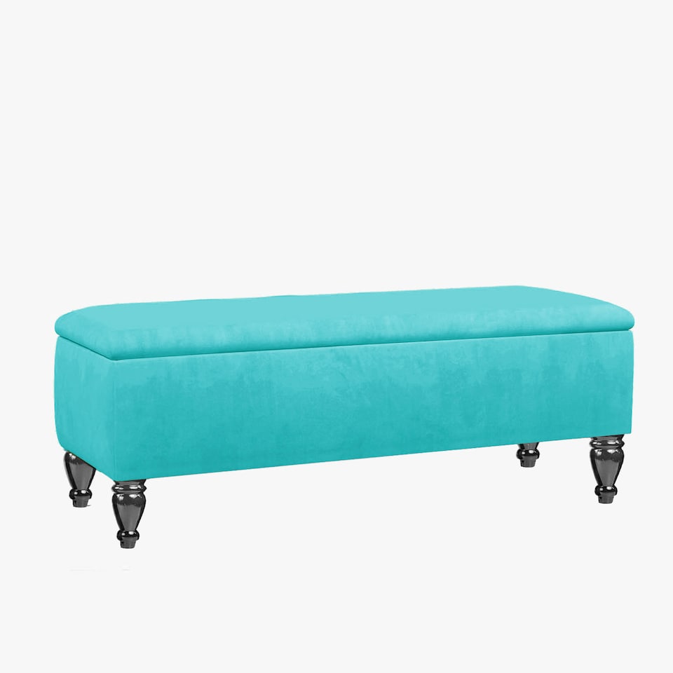 image 1 of Lisbon Plain 180cm Ottoman Storage Bench - Plush Velvet Shoe Bench - Teal Upholstery Footstool with Storage