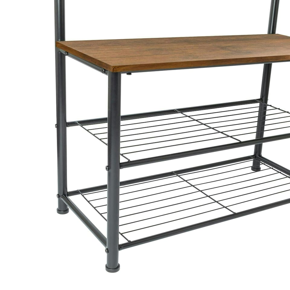 image 1 of Harbour Housewares Square Steel Coat Rack with Shoe Storage Bench - Black/Brown | Brown | Black/Brown | One Size