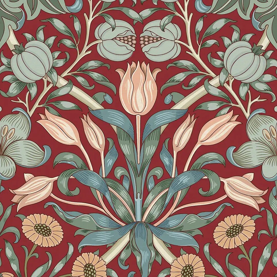 image 1 of Pomegranate Grove Wallpaper in Rich Red | Red | Rich Red