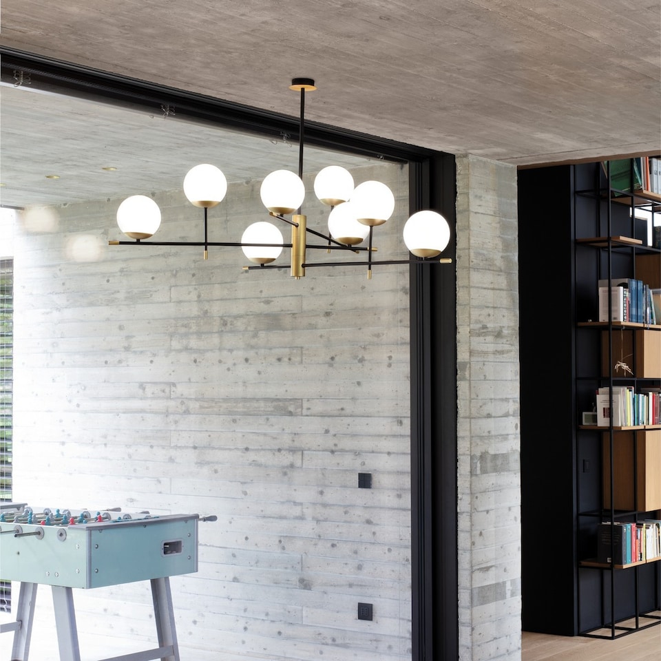 image 1 of GOURMET 9 Light Globe Multi Arm Semi Flush Ceiling Lamp Black