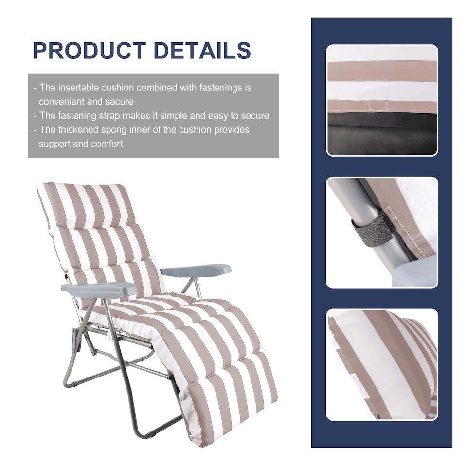 image 1 of Groundlevel Garden Lounge Recliner Chair with Striped Cushion | Cream | Natural