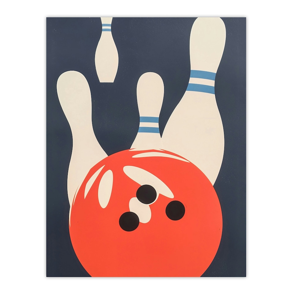 image 1 of Bowling Ball Strike Knocked Pins Sport Fun Black Framed Wall Art Print A4