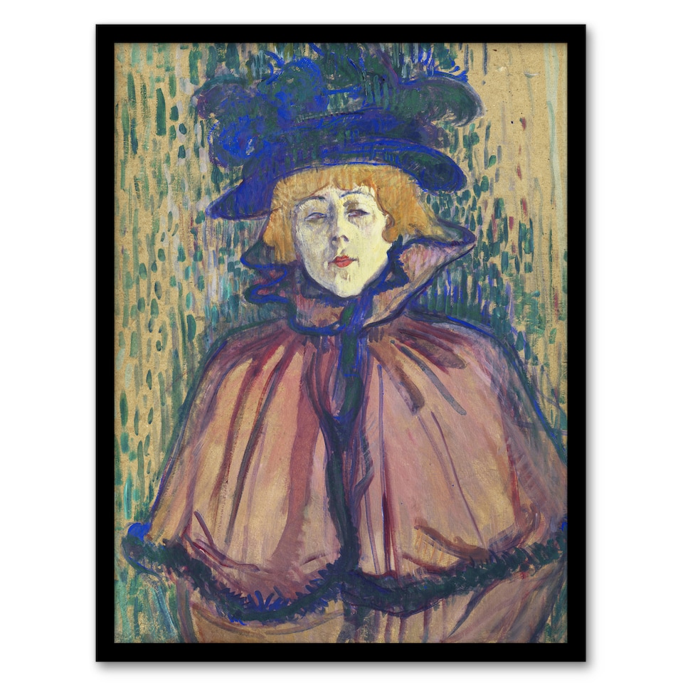 image 1 of Jane Avril Portrait with Hat Vintage Framed Wall Art Print Lautrec 12x16"