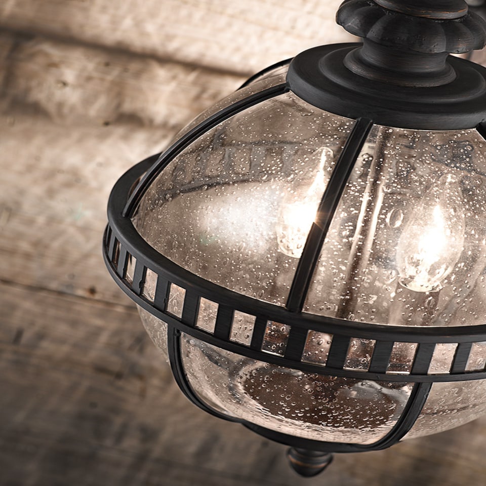 image 1 of Halleron 3 Light Outdoor Globe Ceiling Pendant Light Grey IP44, E14