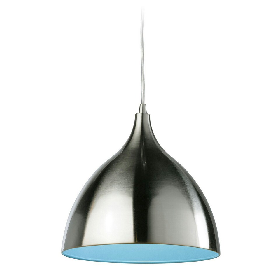 Caf 1 Light Dome Ceiling Pendant Brushed Steel, Blue Inside, E27