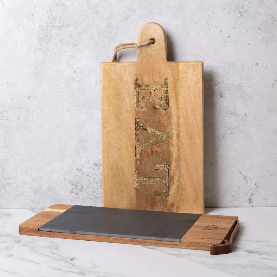 image 1 of Artesà Presentation Set with Mango Wood Paddle Serving Board and Acacia Wood with Slate Serving Board Brown