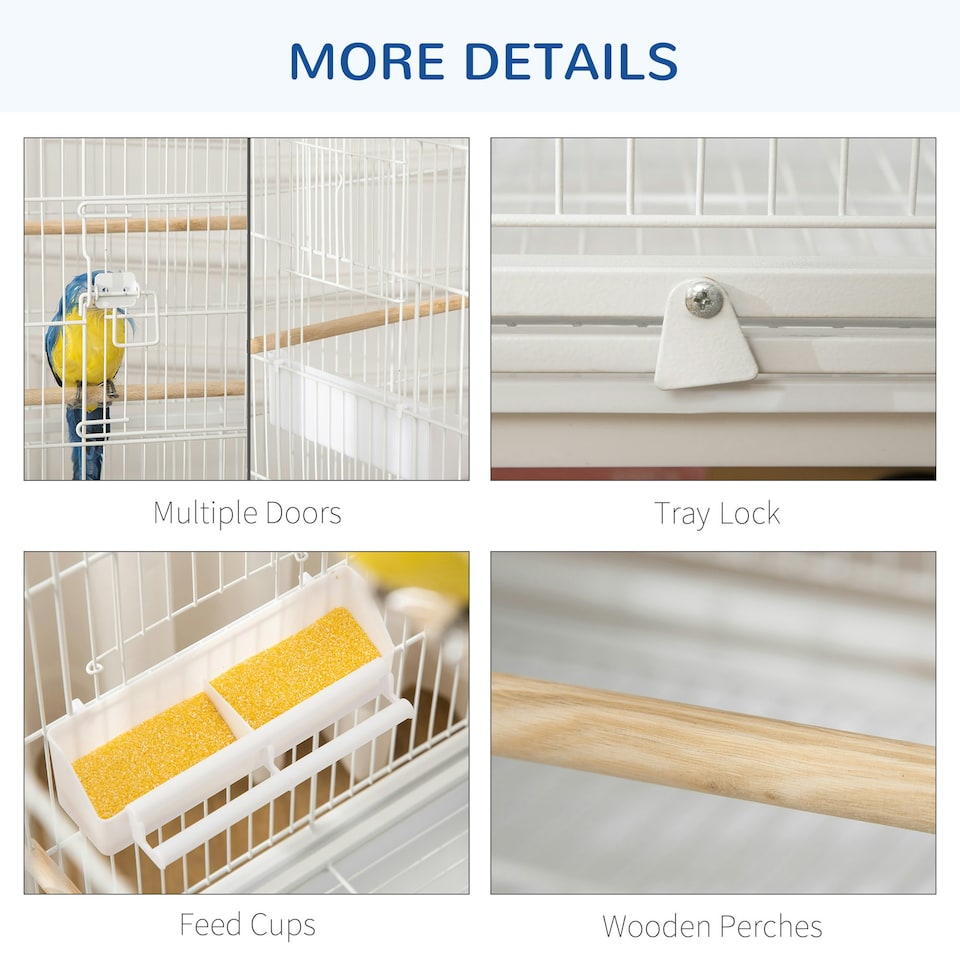 image 1 of PawHut Large Bird Cage Budgie Cage for Finch Canaries Parrot with Stand White