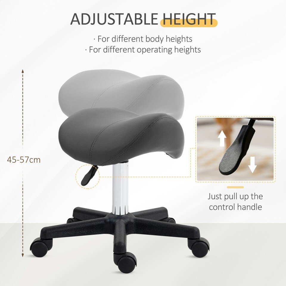 image 1 of HOMCOM Saddle Stool Adjustable Rolling Salon Chair for Massage Spa Beauty Grey Grey