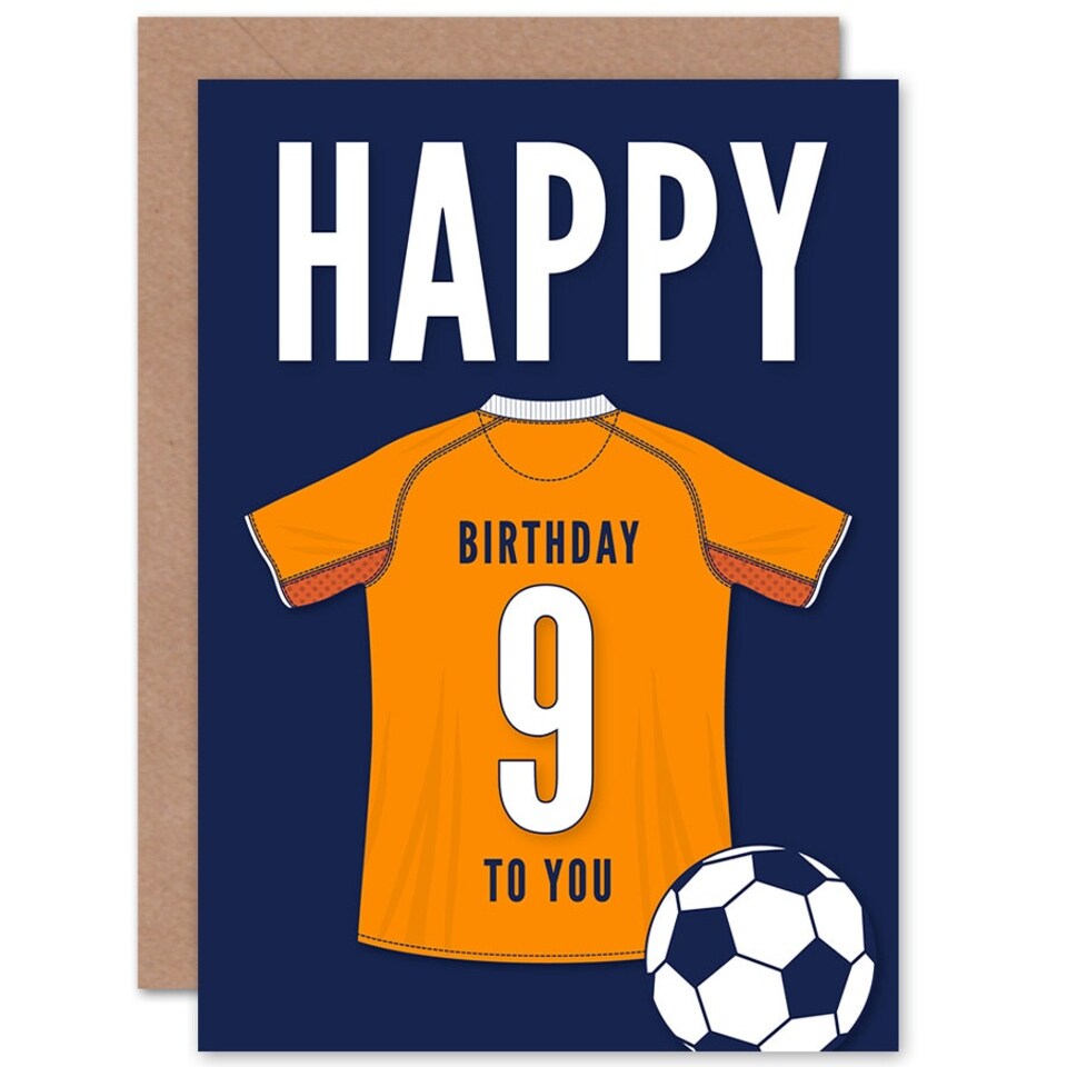 image 1 of Football Strip Kit Orange Jersey Top Age 9 Year Old Child Kids 9th Birthday Card