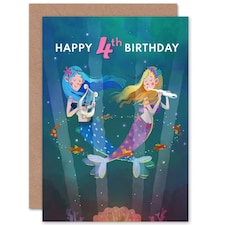 Mermaid Music Song Age 4 Year Old Child Kids 4th Birthday Card
