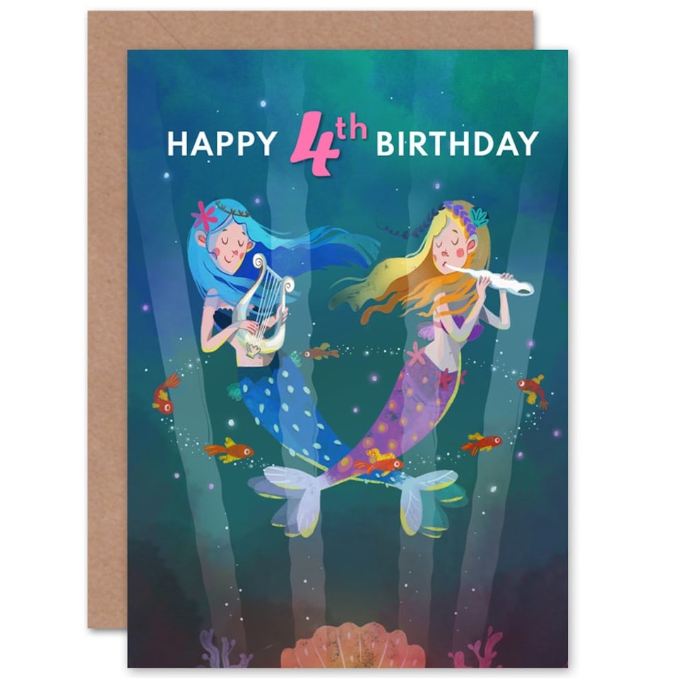 image 1 of Mermaid Music Song Age 4 Year Old Child Kids 4th Birthday Card