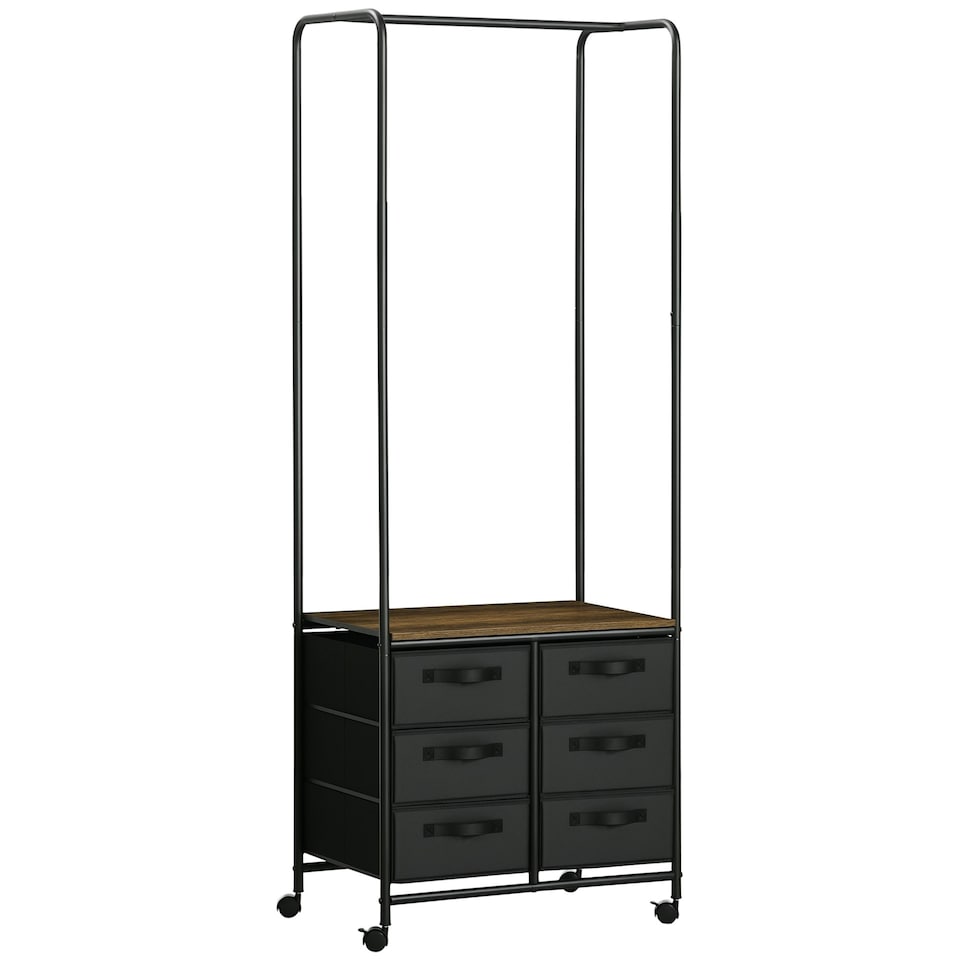 image 1 of HOMCOM Hanging Clothes Rail Clothes Rack w/ 6 Fabric Drawers for Hallway Bedroom