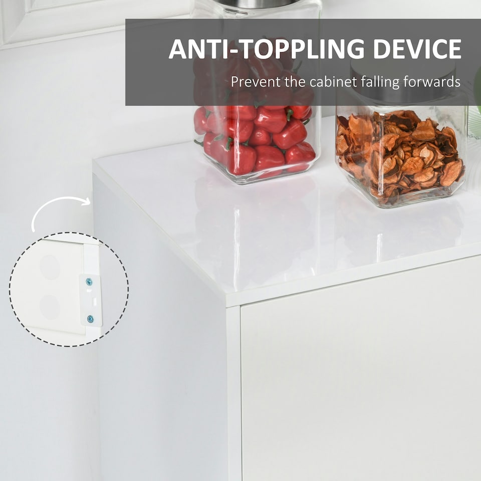 image 1 of HOMCOM High Gloss Frame Side Cabinet with 2 Door and 2 Drawer | Cream