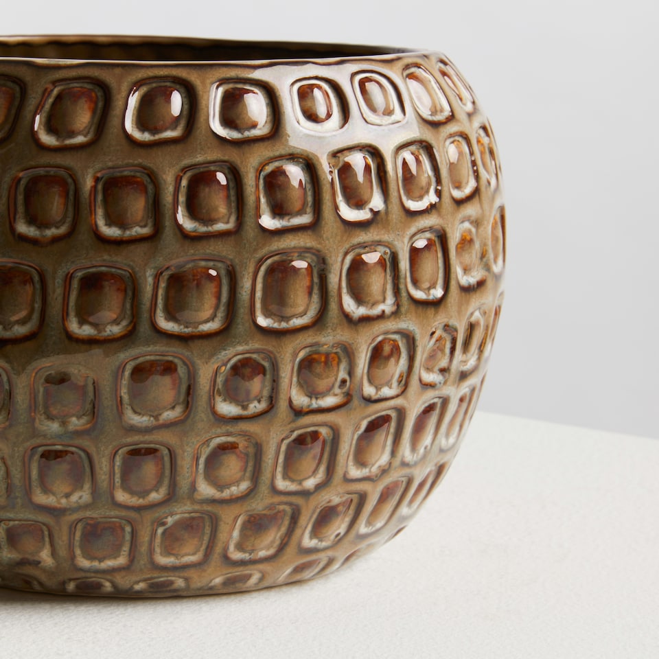 image 1 of Interiors by Premier Large Ceramic Planter, Modern Textured Green Stoneware Planter for Home Decor, Flower Pots For Indoor Plants Cream