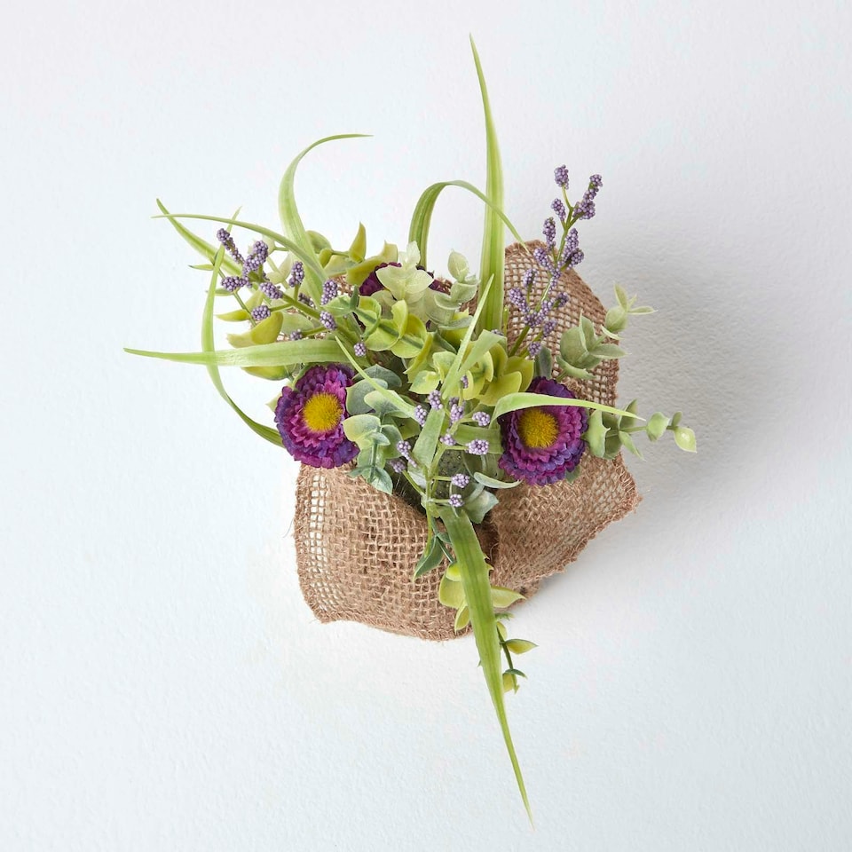 image 1 of Homescapes Set of 3 Pink, Purple & Yellow Artificial Daisies in Rustic Burlap Pots