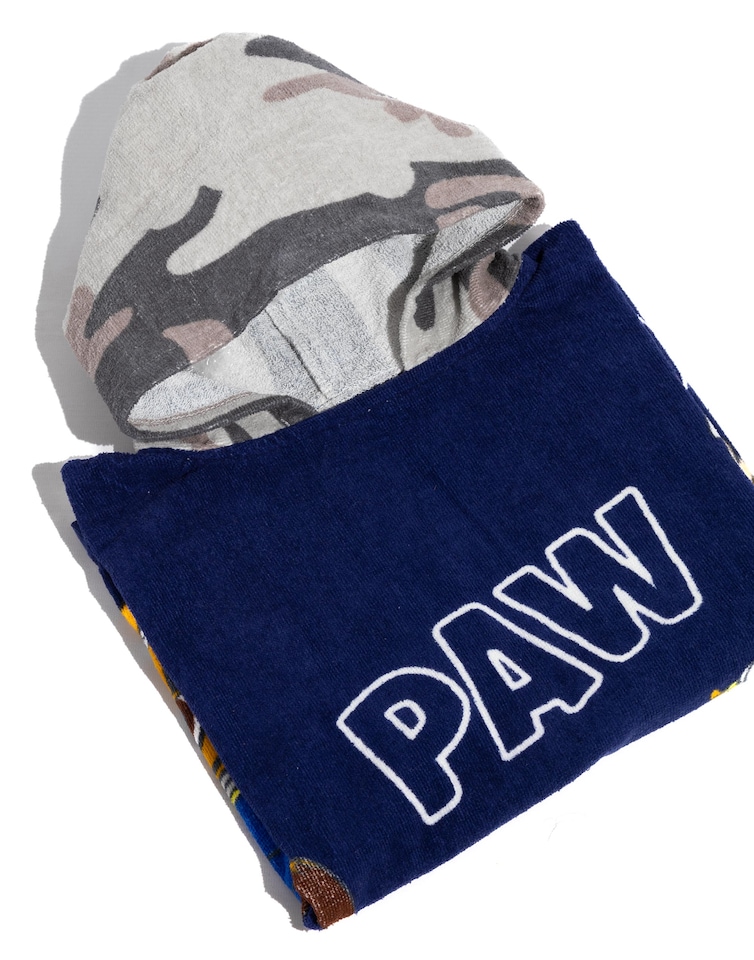 image 1 of Paw Patrol Towelling Poncho Boys | Kids Navy Grey Camo Marshall Rubble Chase Rescue Pups Bath Beach Towel | Hooded Cotton Robe One Size