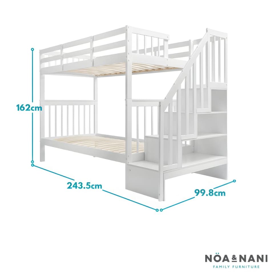 image 1 of Ulla Staircase Bunk Bed with Storage Staircase in Classic White