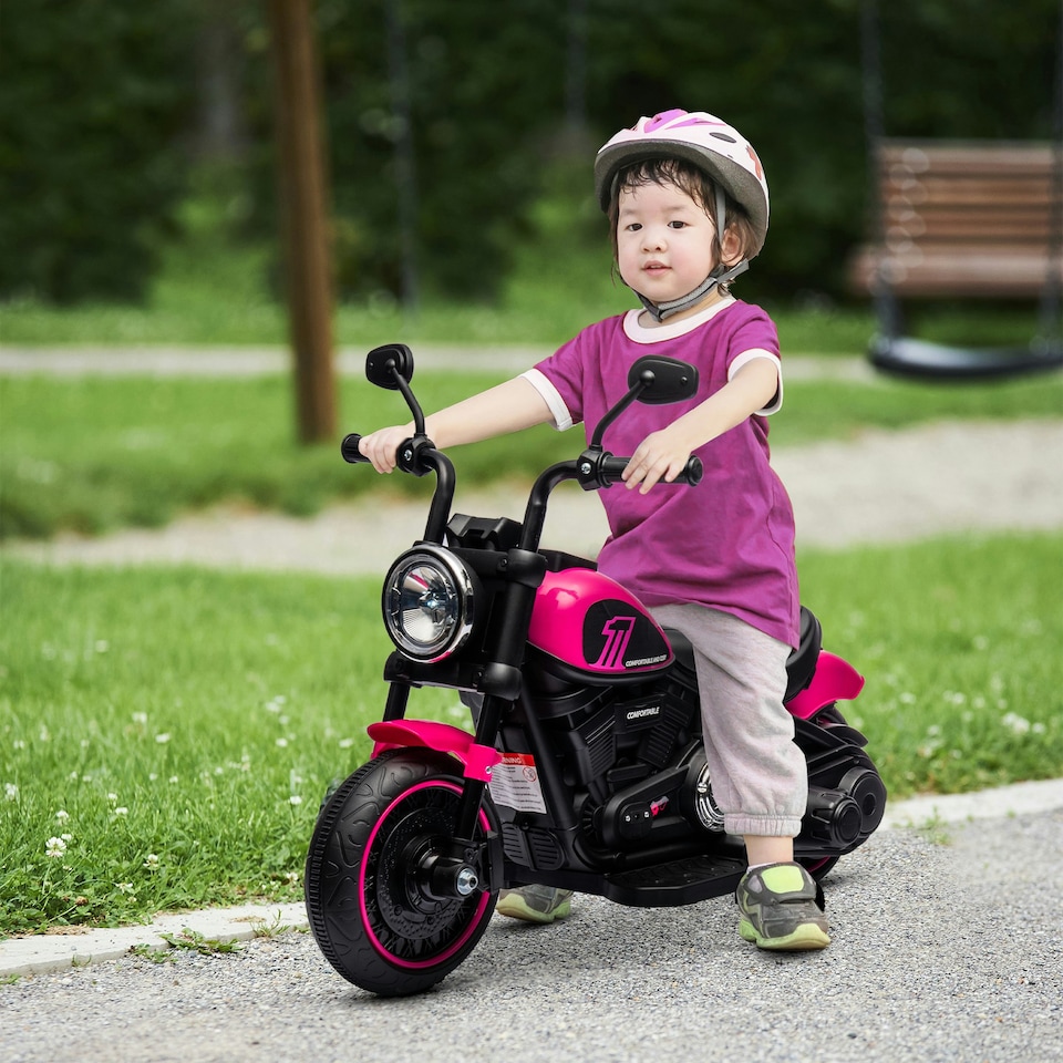 image 1 of HOMCOM 6V Electric Motorbike with Training Wheels, One-Button Start - Pink