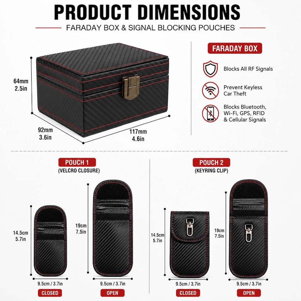 image 1 of DYZI RFID Faraday Box with 2 Signal Blocking Pouches for Car Keys Black