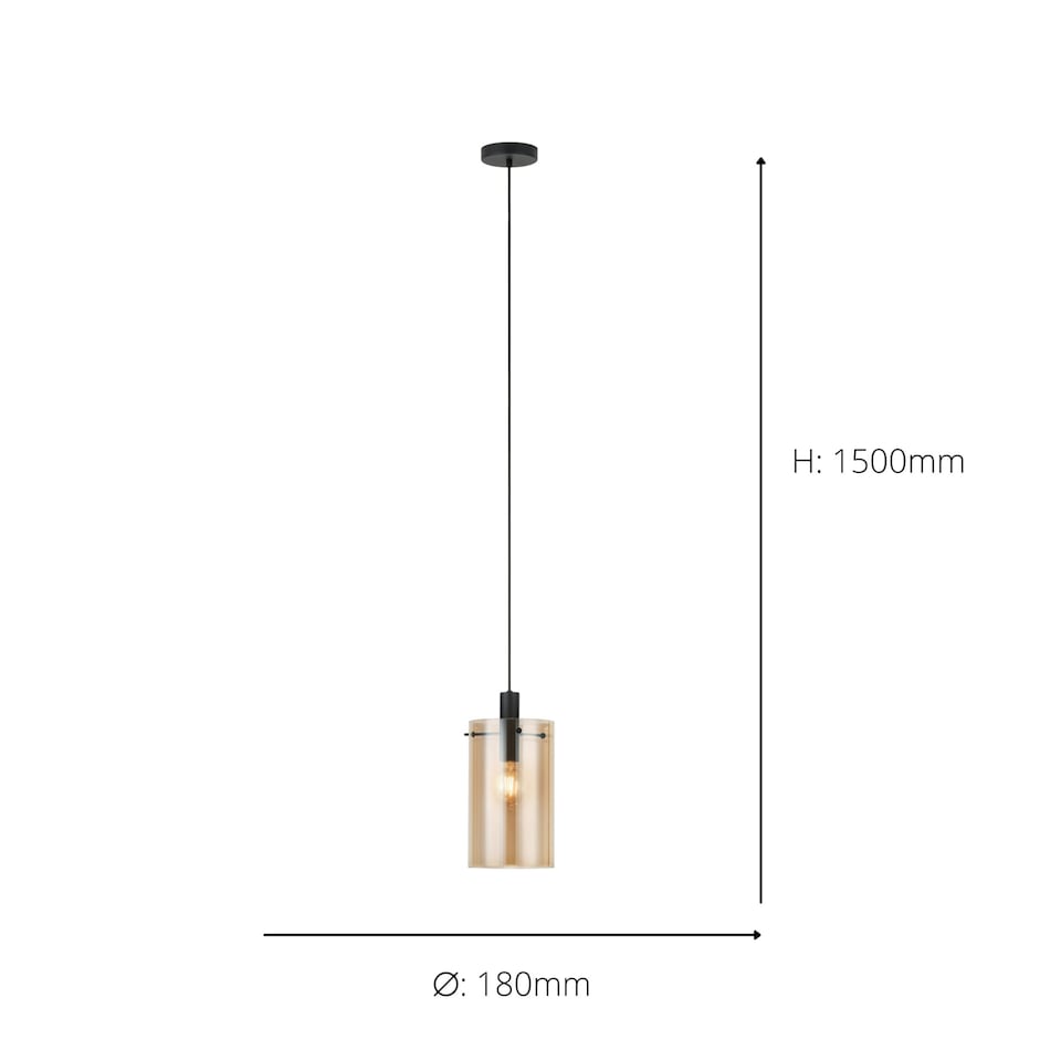 image 1 of EGLO Polverara Amber Glass Single Pendant Light WBS Black